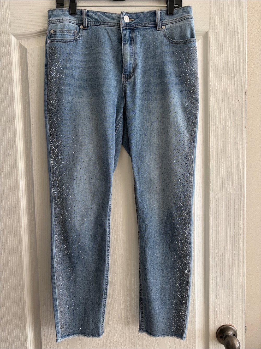 Rhinestone Embellished Skinny Jeans Light Wash Denim Glam Jeans
